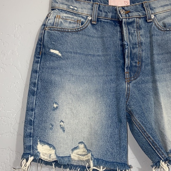 Revice Denim High Rise Light Wash Destroy Distress Button Fly Shorts Size 27 - Picture 3 of 11